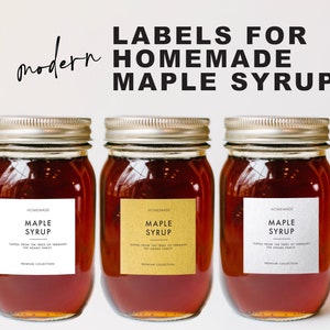 12 piece Maple Syrup Labels • Customizable • Modern Gold Silver White Label • Homemade Christmas Holiday Gift Wedding Favor MS01