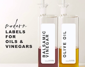 6 Modern Oil Vinegar Sauce Labels • Customizable • Minimalist • 1.4" x 4" White Label • Home Pantry Kitchen Cooking Organization Labels OV02
