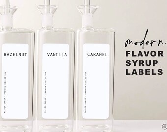 6 Modern Coffee Flavor Syrup Labels • Customizable • Minimalist • 1.4" x 4" White Label • Home Coffee Flavor Bar Cocktails Mixed Drink OV05