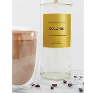Modern Coffee Syrup Labels Set of 6 • Square Rectangle White Gold Label • Customizable • Home Coffee Bar Cocktails Mixed Drink Shaved Ice S4