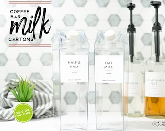 Set of 2 milk cartons for coffee bar at home, wedding, celebration - acrylic milk carton for mixed drinks, juices - 1000mL 33.8 fl oz