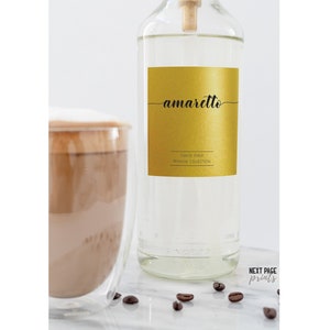 Modern Coffee Syrup Labels • Square Rectangle White Gold Label • Minimal Modern Script Handwriting • Home Coffee Bar Cocktails Snow Cone S12