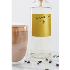 Modern Coffee Syrup Labels • Square Rectangle White Gold Label • Modern Script Handwriting • Home Coffee Bar Cart Cocktails Snow Cone S11