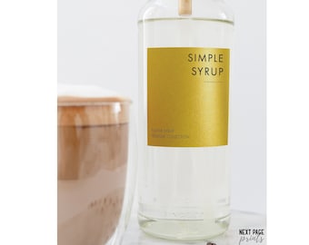 Modern Coffee Syrup Labels Set of 6 • Square Rectangle White Gold Label • Customizable • Home Coffee Bar Cocktails Mixed Drink Shaved Ice S2