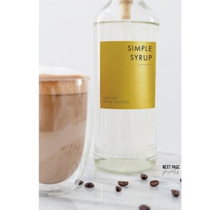Modern Coffee Syrup Labels Set of 6 • Square Rectangle White Gold Label • Customizable • Home Coffee Bar Cocktails Mixed Drink Shaved Ice S2