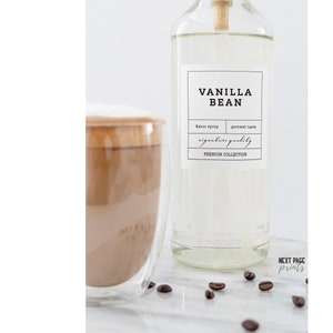 6 Modern Coffee Syrup Labels • Square Rectangle White Gold Silver Label • Customizable Farmhouse Modern Coffee Bar Cocktails Mixed Drink S9