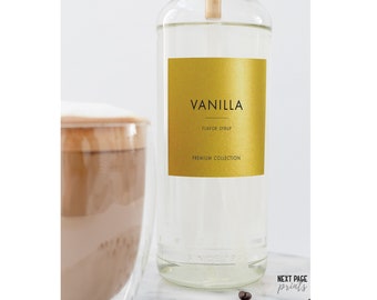 6 Coffee Flavor Syrup Mixed Drink Bottle Labels • Customizable • Square Rectangle • Modern • White Gold Labels • Coffee Bar Cocktail S1