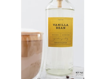 Modern Coffee Syrup Labels Set of 6 • Square Rectangle White Gold Label • Customizable • Minimalist Home Coffee Bar Cocktails Shaved Ice S9