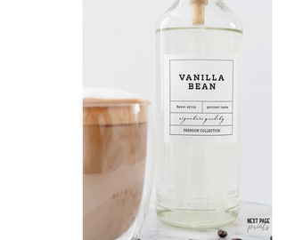 6 Modern Coffee Syrup Labels • Square Rectangle White Gold Silver Label • Customizable Farmhouse Modern Coffee Bar Cocktails Mixed Drink S9
