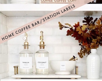 Koffie Thee Cacao Bar Station Labels • Koffiesmaak Siroop Etiketten • Home Thee Cacao Nespresso Keurig Label • Aanpasbaar • Minimalistisch