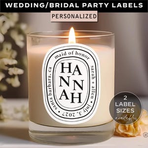 Etichetta adesiva ispirata a Diptyque, personalizzata, celebrante, regalo per damigella d'onore, regalo per damigella d'onore, regalo per proposta di matrimonio, etichetta per candela nuziale P3