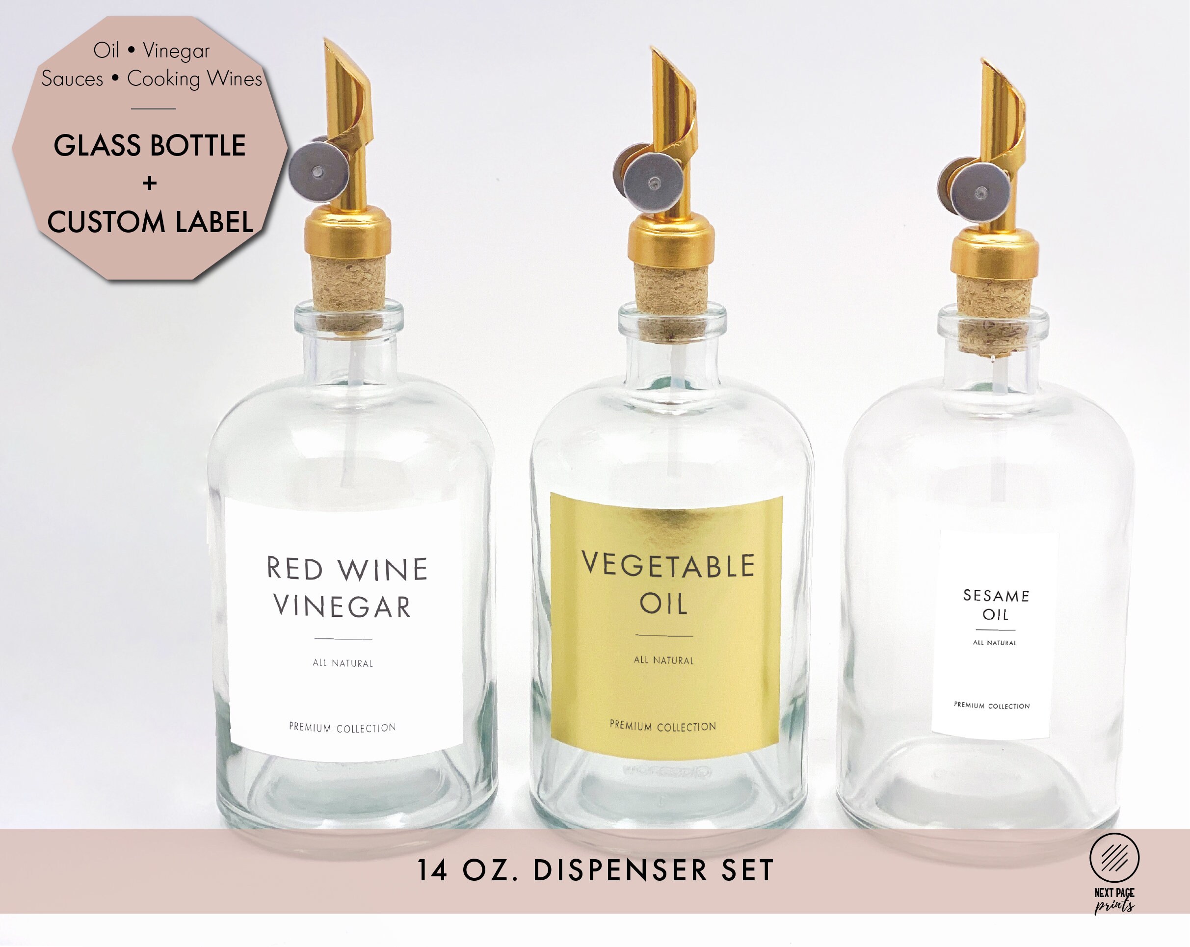 Modern Oil & Vinegar Refillable Glass Bottle Dispenser Gold Etsy