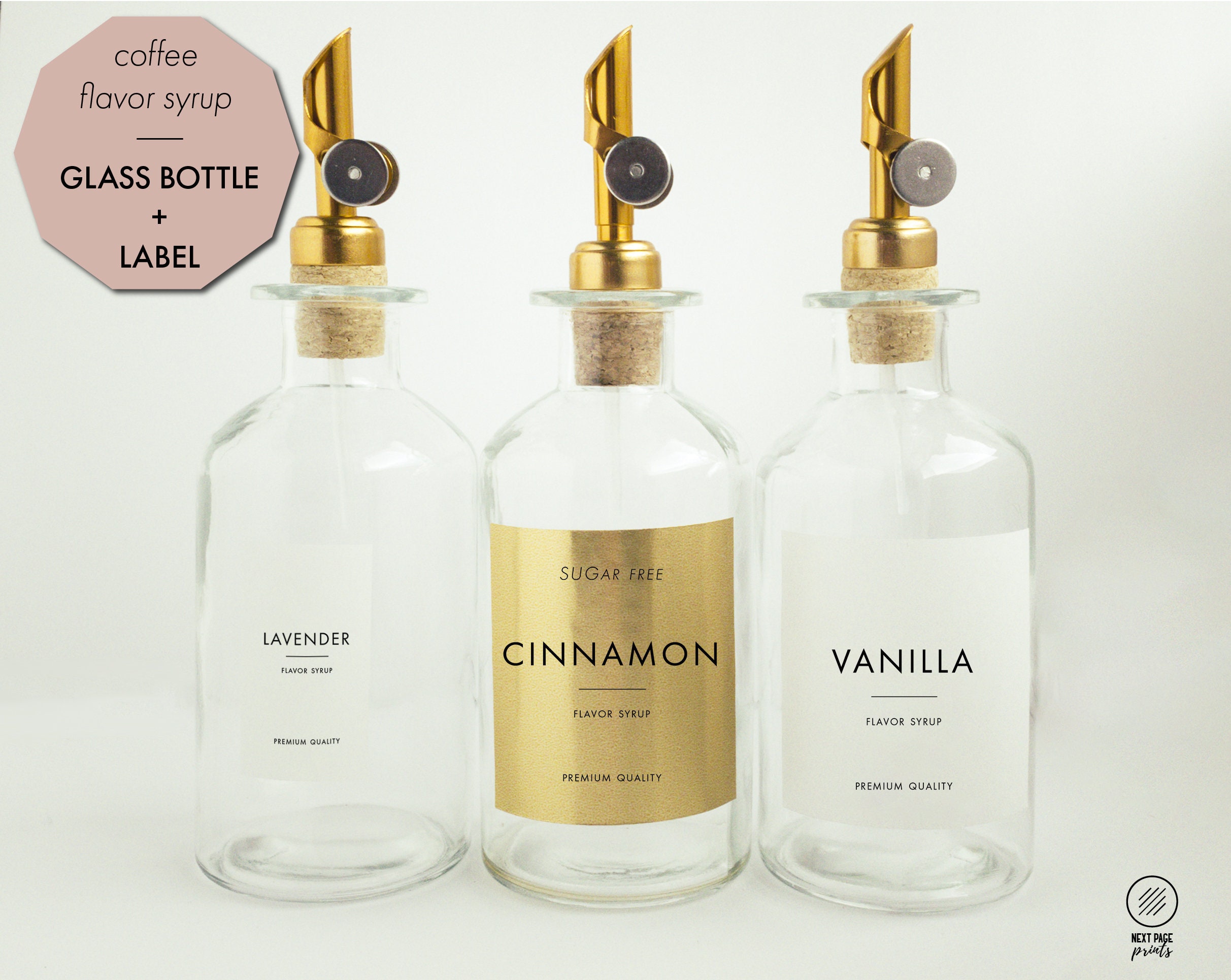 Coffee Flavor Syrup Dispenser Label Gold Spout Refillable Etsy