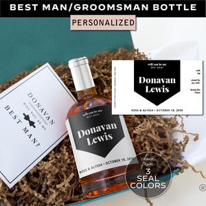 Best Man Groomsmen Proposal Whiskey Bottle, Officiant Father of the Groom Thank You Gift, Custom Whiskey Label Sticker - Cork Bottle S02