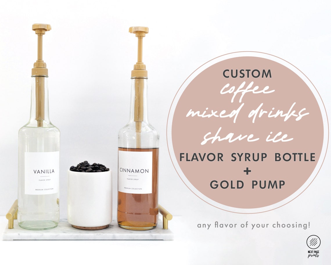 Coffee Flavor Syrup Dispenser Custom Label Gold Pump Etsy