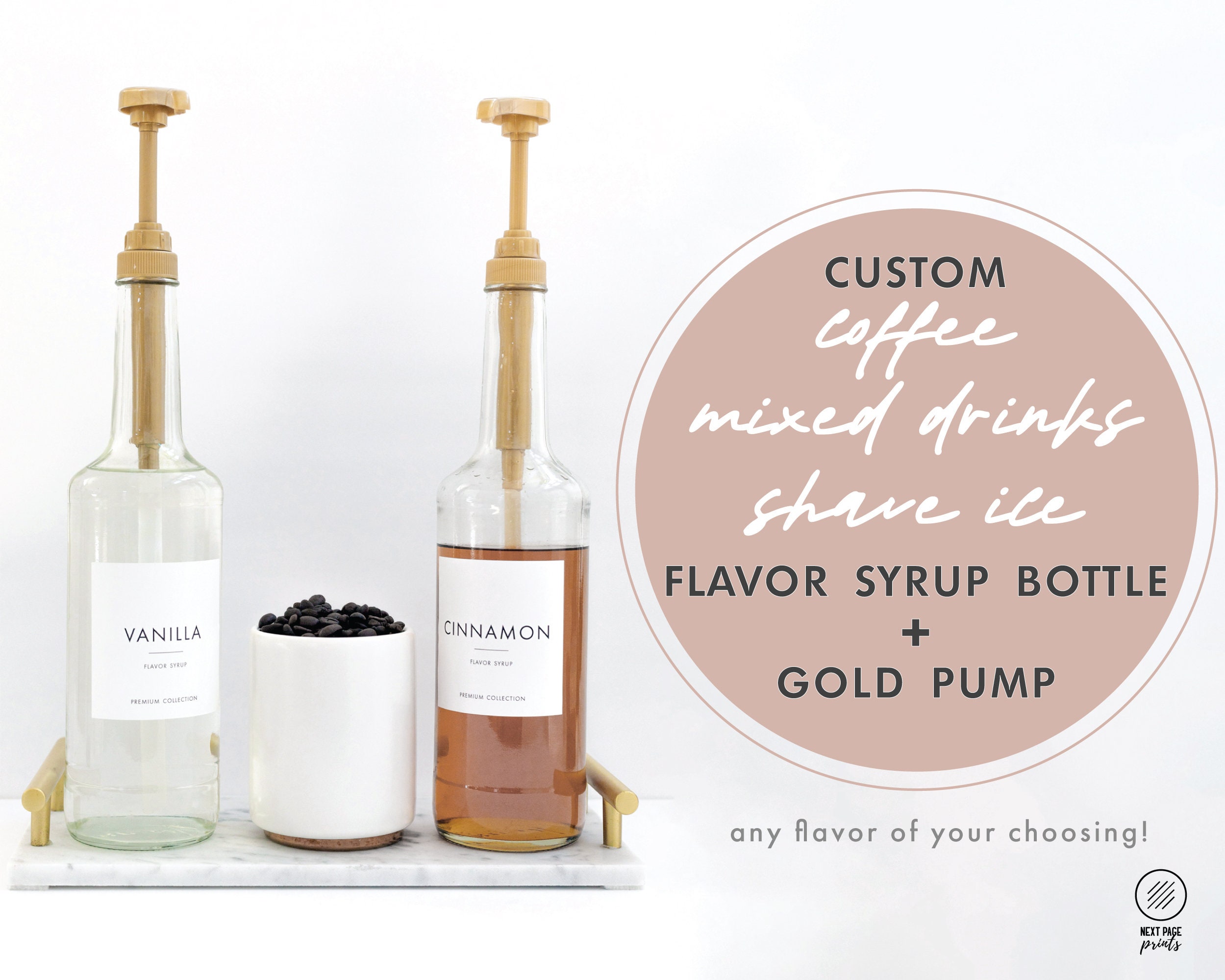 Coffee Flavor Syrup Dispenser Custom Label Gold Pump Etsy
