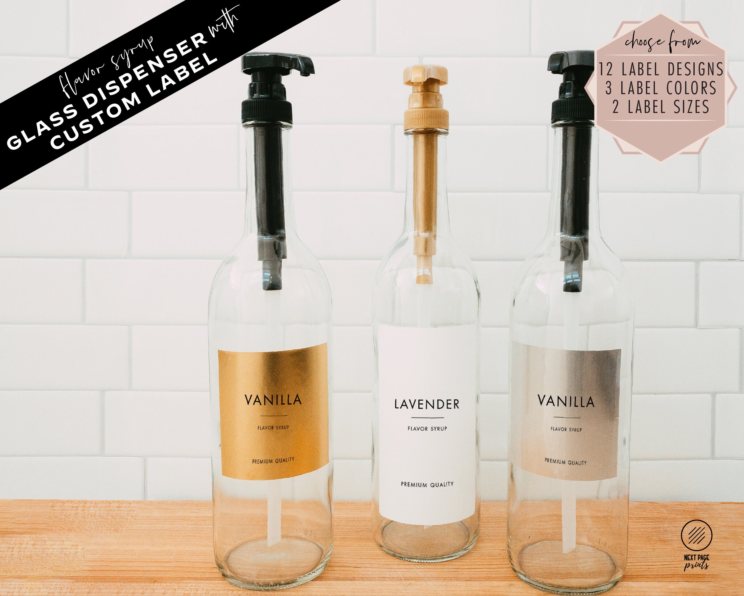 Coffee Flavor Syrup Dispenser Custom Label Gold Black Pump Etsy