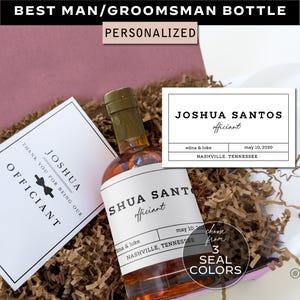Best Man Groomsmen Proposal Whiskey Bottle, Officiant Father of the Groom Thank You Gift, Custom Whiskey Label Sticker - Cork Bottle S03