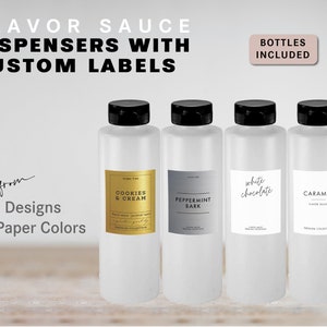 3pc. Modern Coffee Flavor Sauce Drizzle Containers Squeeze Bottles & Custom Labels • 16oz • Wedding Holiday Hot Chocolate Cocoa Coffee Bar