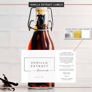 Modern Vanilla Extract Gift Labels • Wraparound Rectangle Label • Large Label Vanilla Extract Christmas Holiday Gift Wedding Favor VR05