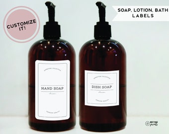 Large Hand Soap Labels • 2.8",  3", 3"x5" Hand Soap, Dish Soap, Lotion, Shampoo • Water Resistant Labels • 16oz Bottle Labels • Kitchen Bath