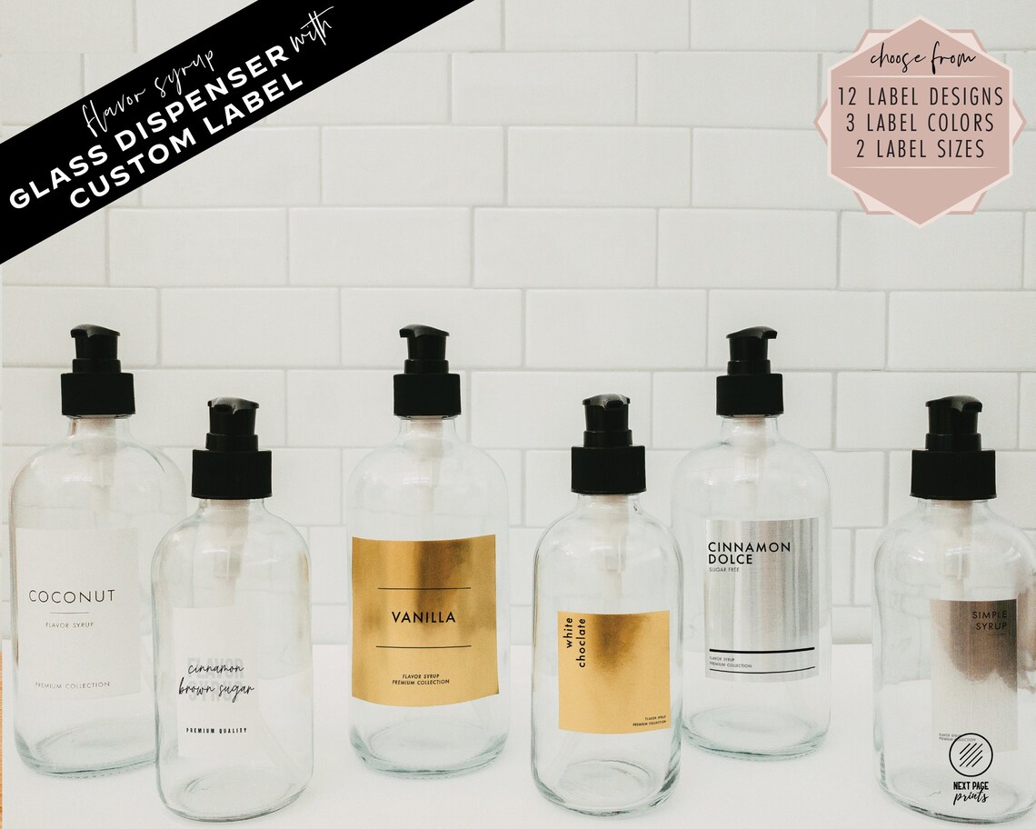 Coffee Flavor Syrup Dispenser Custom Label Black Pump Etsy