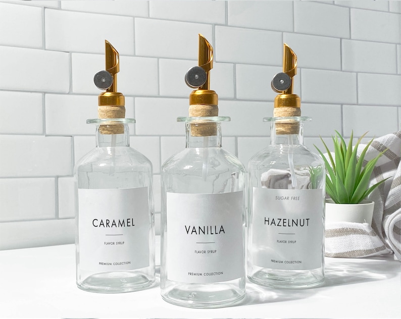 Coffee Flavor Syrup Dispenser Customizable Label Gold Etsy