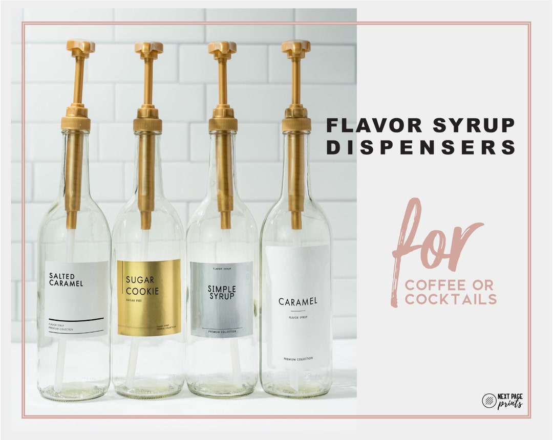 Coffee Flavor Syrup Dispenser Custom Label Gold Pump Refillable Glass
