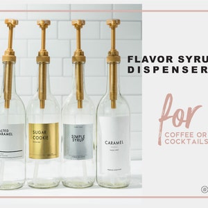 Coffee Flavor Syrup Dispenser + Custom Label • Gold Pump Refillable Glass Bottle 750mL • Modern Minimalist • Coffee Mixed Drink Bar Cocktail