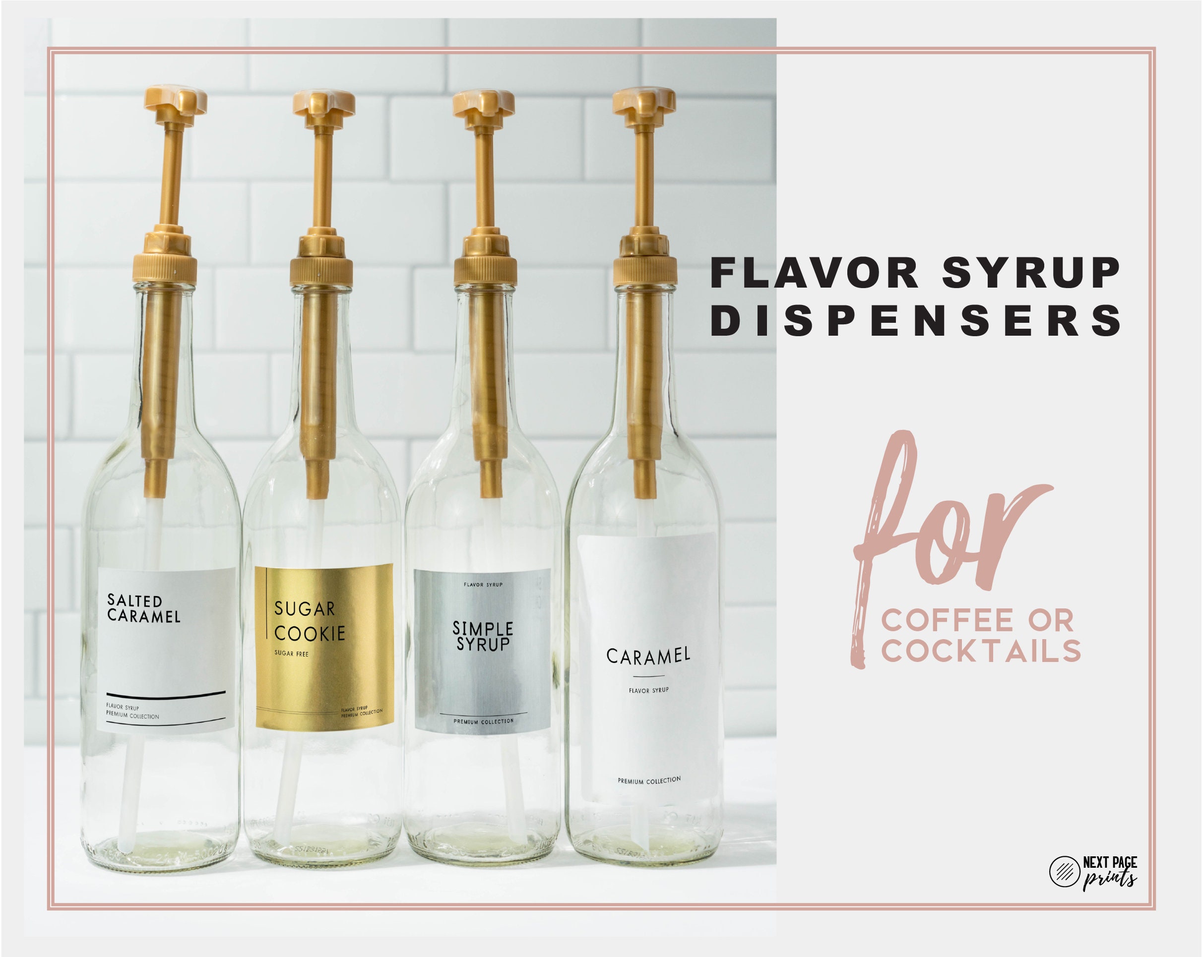 Coffee Flavor Syrup Dispenser Custom Label Gold Pump Etsy