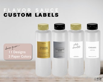 Coffee Flavor Sauce Drizzle Labels • Set of 6 • Customizable • Minimalist • Water & Oil Resistant • Home Coffee Bar Cocktails Mixed Drink
