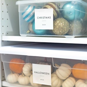 12 Square Modern Storage Seasonal Holiday Organization Labels • Customization • 3"x 3" • Minimal Closet Garage Home Christmas Organization