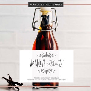 Modern Vanilla Extract Holiday Gift Labels • Rectangle Custom Label • Large Label Vanilla Extract Christmas Holiday Gift Wedding Favor VR02