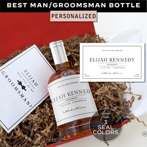 Groomsmen Proposal Whiskey Bottle, Best Man Officiant Father of the Groom Thank You Gift, Custom Whiskey Label Sticker - Cork Bottle S01