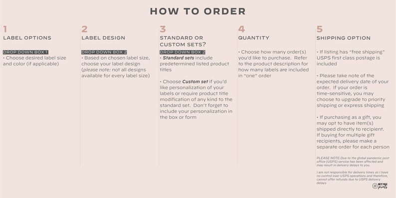 K&ouml;nnte beinhalten: So bestellen Sie individuelle Etiketten. W&auml;hlen Sie Gr&ouml;&szlig;e, Design und Menge. Standard- oder individuelle Sets sind verf&uuml;gbar. Versandoptionen umfassen kostenlosen Versand, Priorit&auml;tsversand und Expressversand.