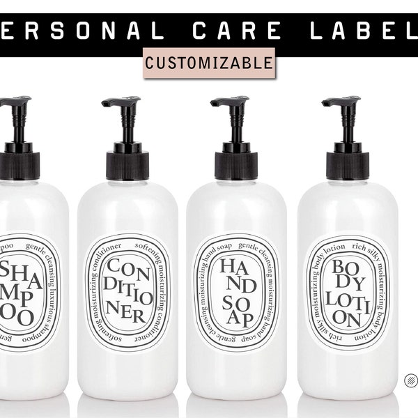 Customizable Soap Bottle Labels - Shampoo, Conditioner, Body Wash, Hand Soap, Lotion Dispenser Label 16oz 473 mL - Luxury Diptyque inspired