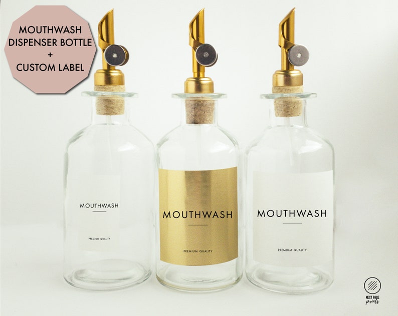 Mouthwash Dispenser Label Self Pour Gold Spout Refillable Etsy