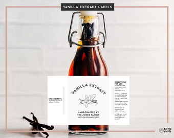 Modern Vanilla Extract Labels • Vanilla Extract Custom Label • Large Label Vanilla Extract Sticker Christmas Holiday Gift Wedding Favor VR03