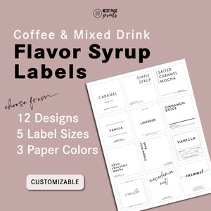 Coffee Flavor Syrup Labels Square Rectangle • Customizable • Minimalist • White Gold Label • Home Coffee Flavor Bar Cocktails Mixed Drink