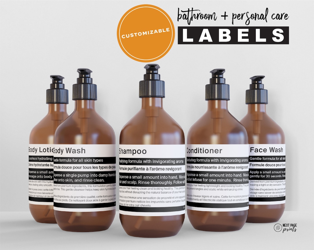 Customizable Soap Bottle Labels Shampoo, Conditioner, Body Wash, Hand