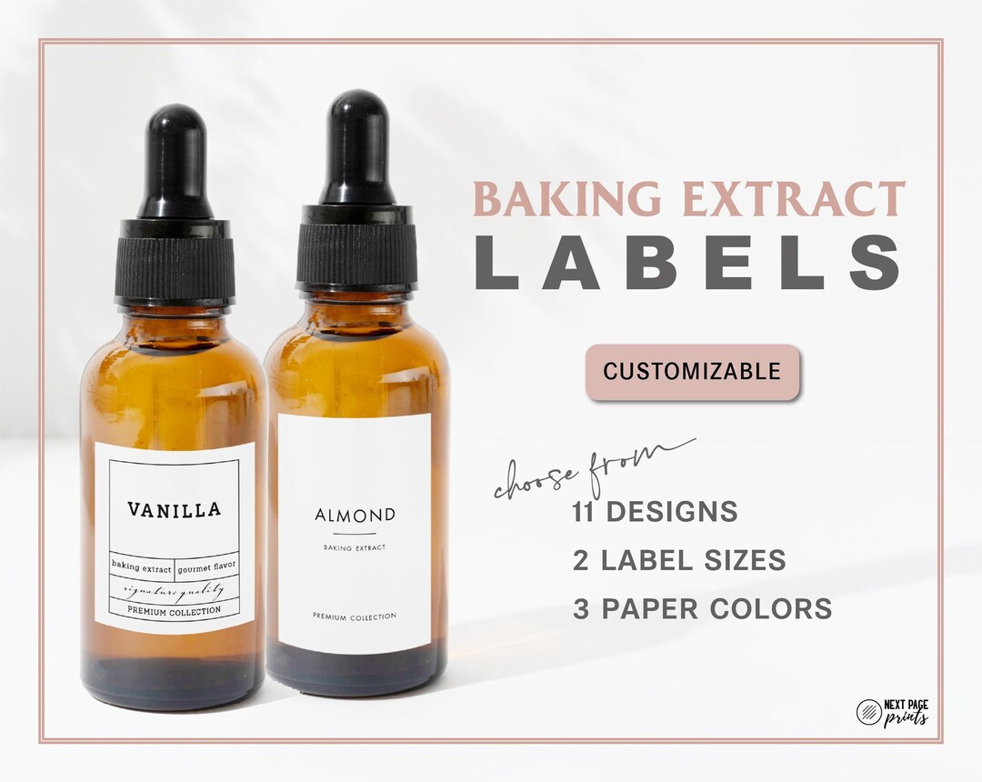 Baking Extract Labels, Flavor Extract Labels Customizable Minimalist