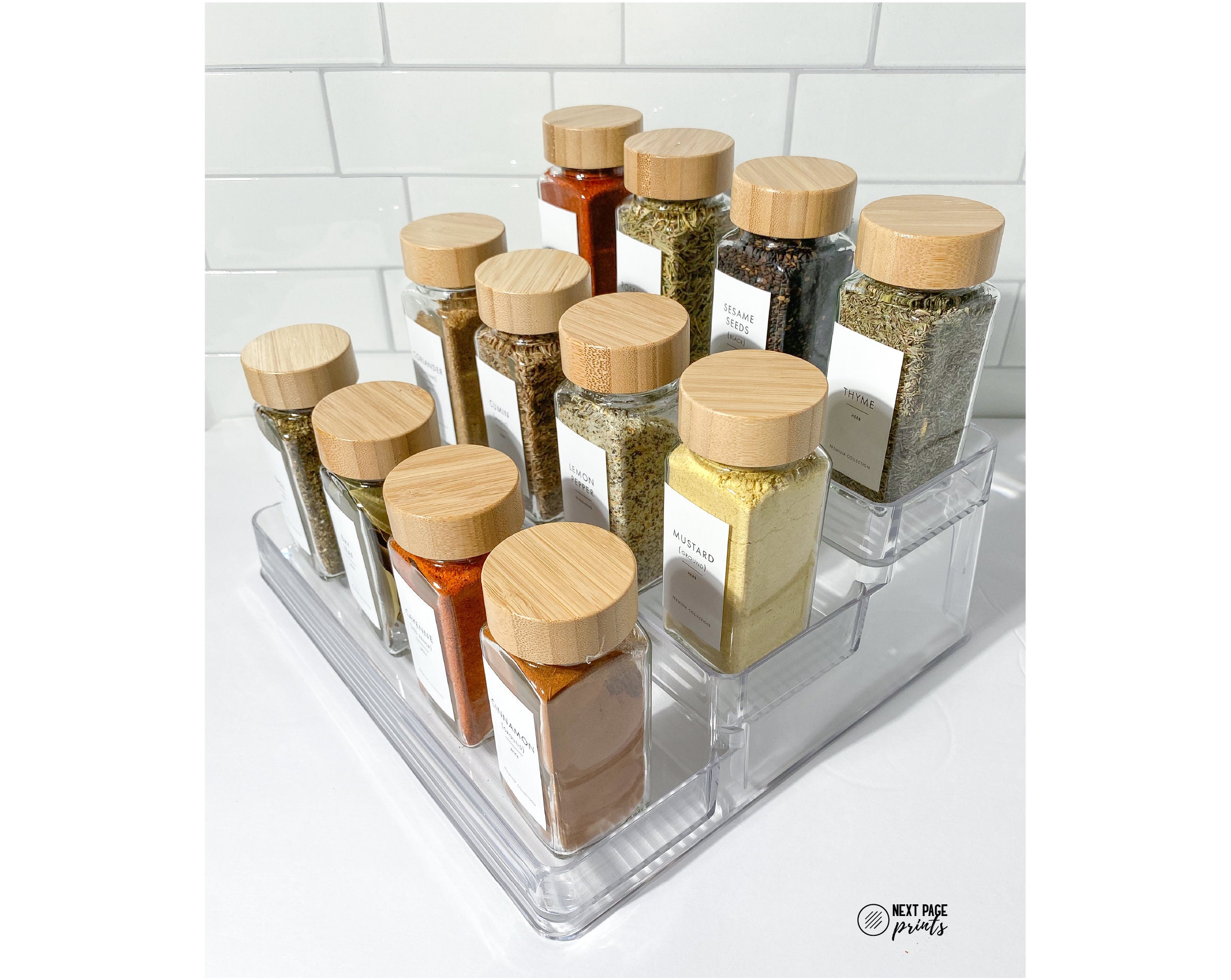 DIMBRAH Bloomondo Empty Spice Jars with Label Pack (12x Bamboo Lid