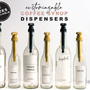 375mL or 750mL Coffee Syrup Pump Bottle Dispenser + Custom Label • Modern Gold Black Refillable Glass Dispenser • Flavor Syrup Mixed Drink
