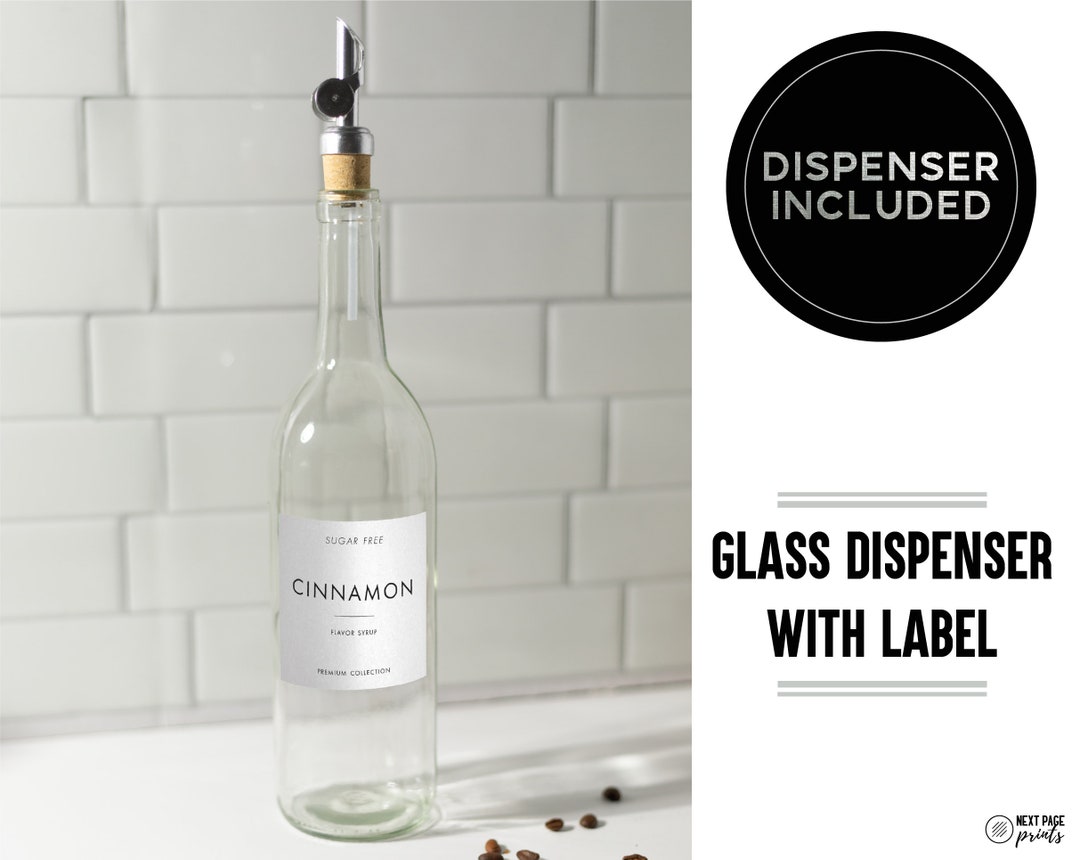 Coffee Flavor Syrup Dispenser Custom Label Silver Spout Refillable