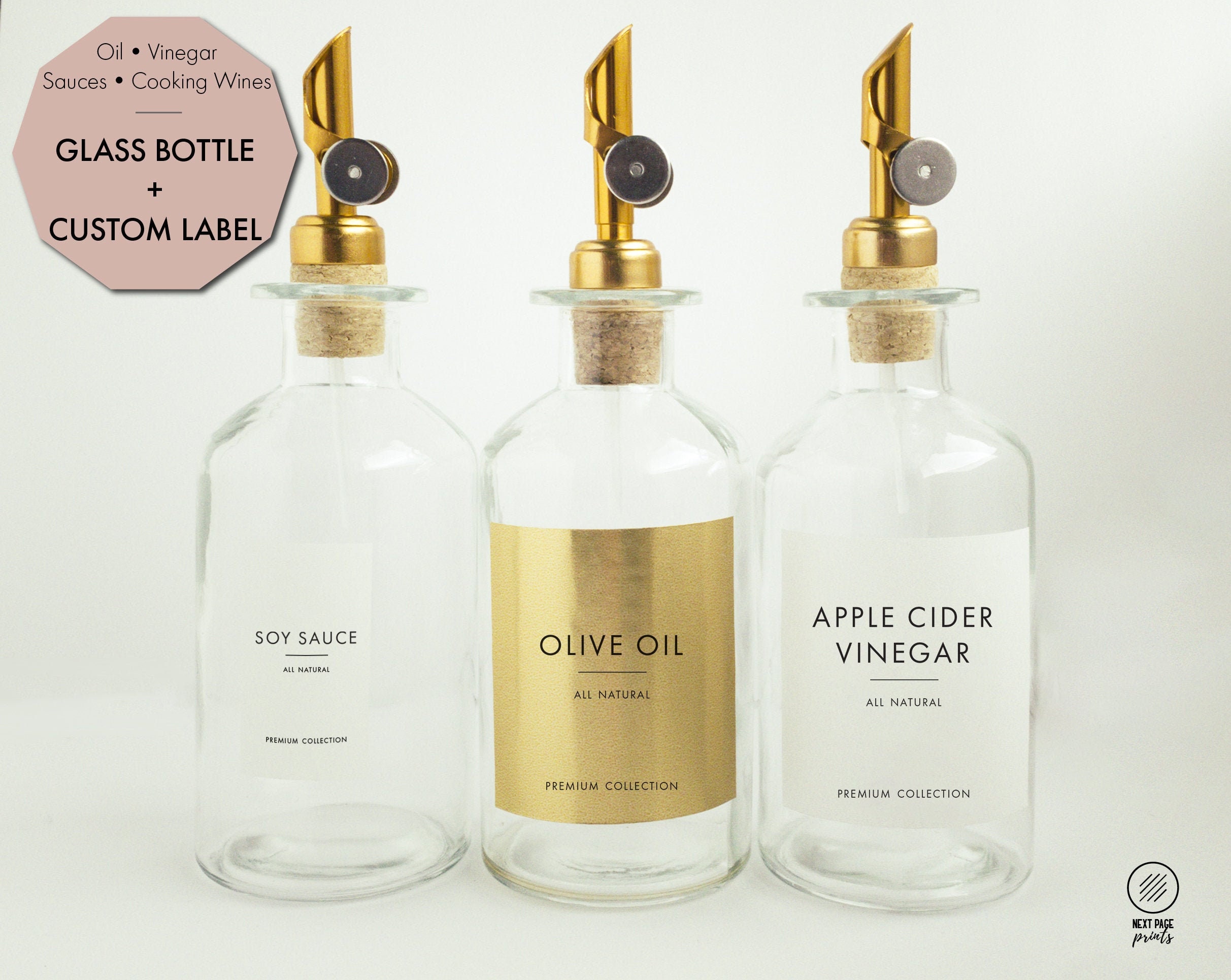 Modern Oil & Vinegar Refillable Glass Bottle Dispenser Gold Etsy