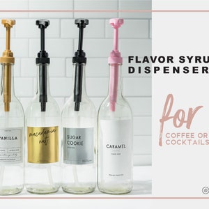 Coffee Syrup Pump Bottle + Custom Label • Modern Gold Black Pink Refillable Glass Dispenser 750mL • Flavor Syrup Mixed Drink Bar Cocktail