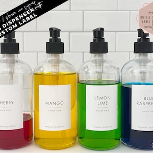 Snow Cone Flavor Syrup Dispenser + Custom Label • Shave Shaved Ice Gold Pump Black Pump Refillable Glass Bottle 8oz 16oz 25oz 750mL