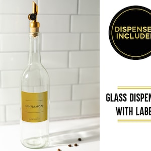 Coffee Flavor Syrup Dispenser + Custom Label • Gold Spout Refillable Glass Bottle 25oz 750mL • Minimalist • Coffee Mixed Drink Bar Cocktail