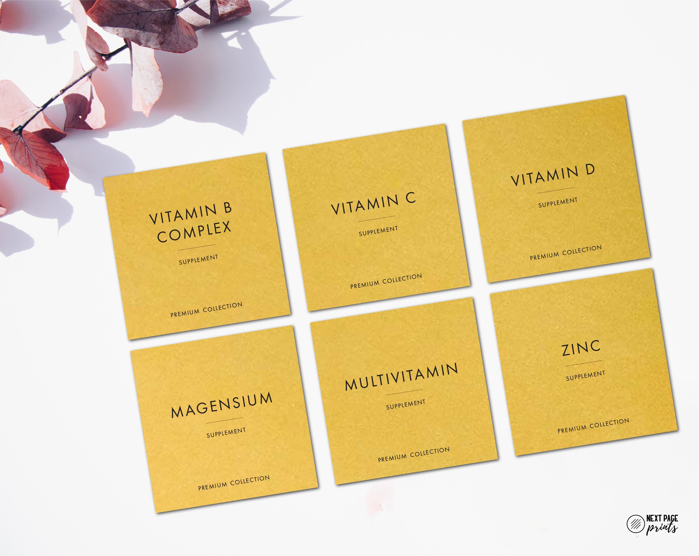 Modern Vitamin Supplement Herbal Bottle Labels Medicine Cabinet