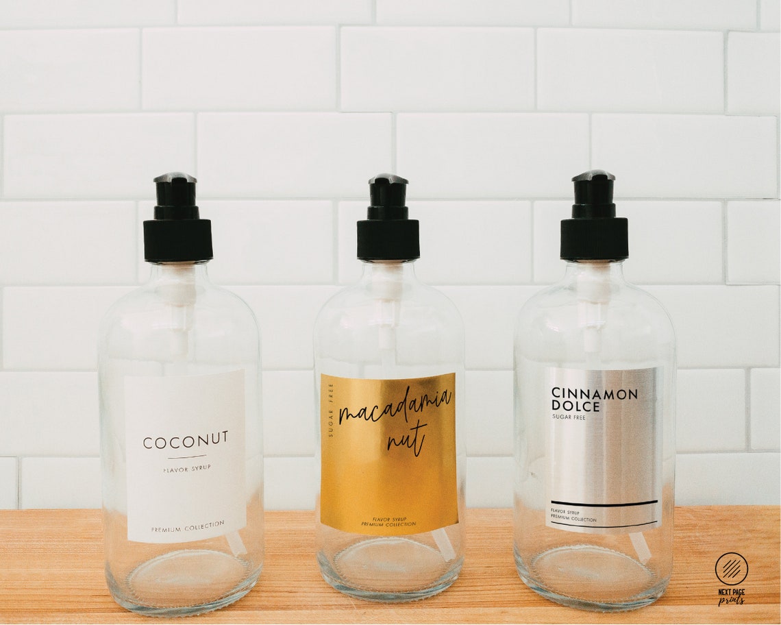 Coffee Flavor Syrup Dispenser Custom Gold Silver White Label Etsy